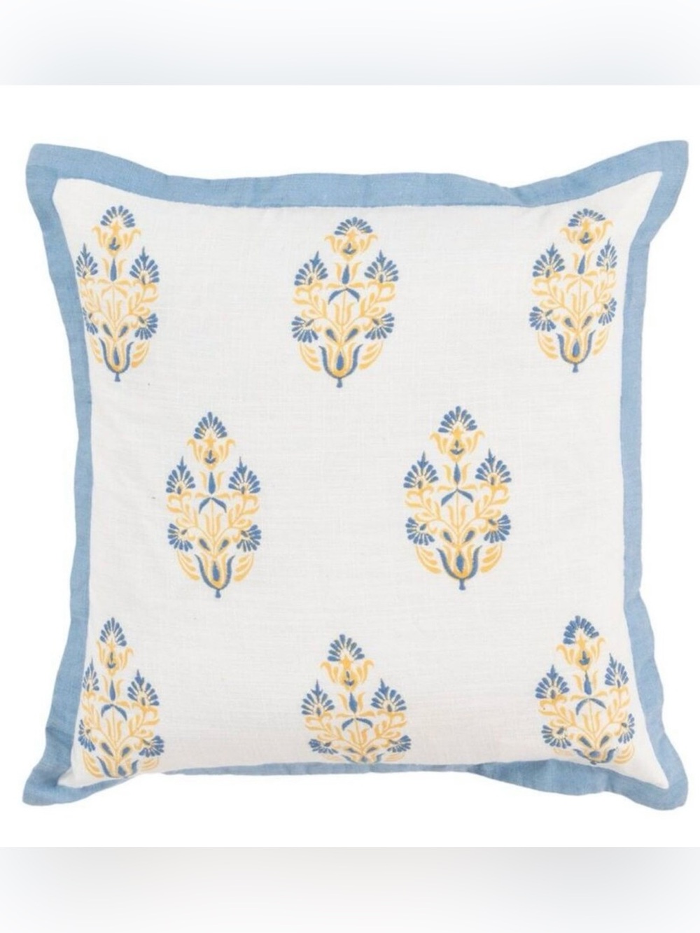 Rizzy Home, 18"x18" Square Throw Pillow, Embroidery,Botanical,Blue/Yellow